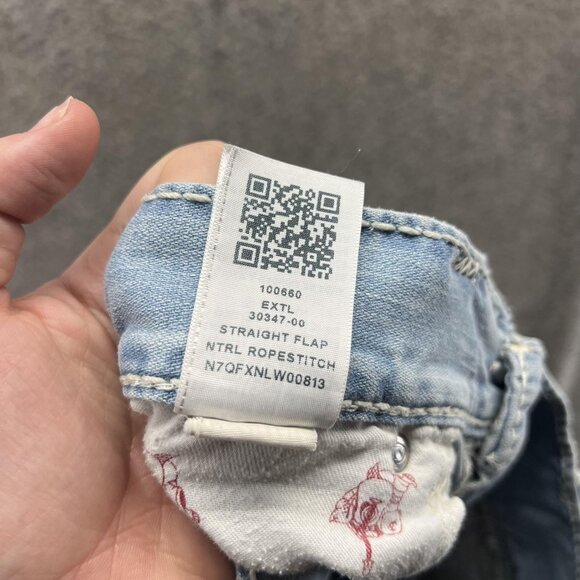 True Religion Jeans Mens 36 Light Wash Section Straight Leg Flap Denim Pants - Picture 9 of 10